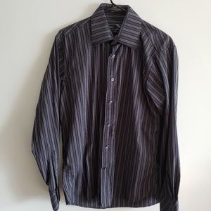 Mens long sleeve black dress shirt Medium Striped
